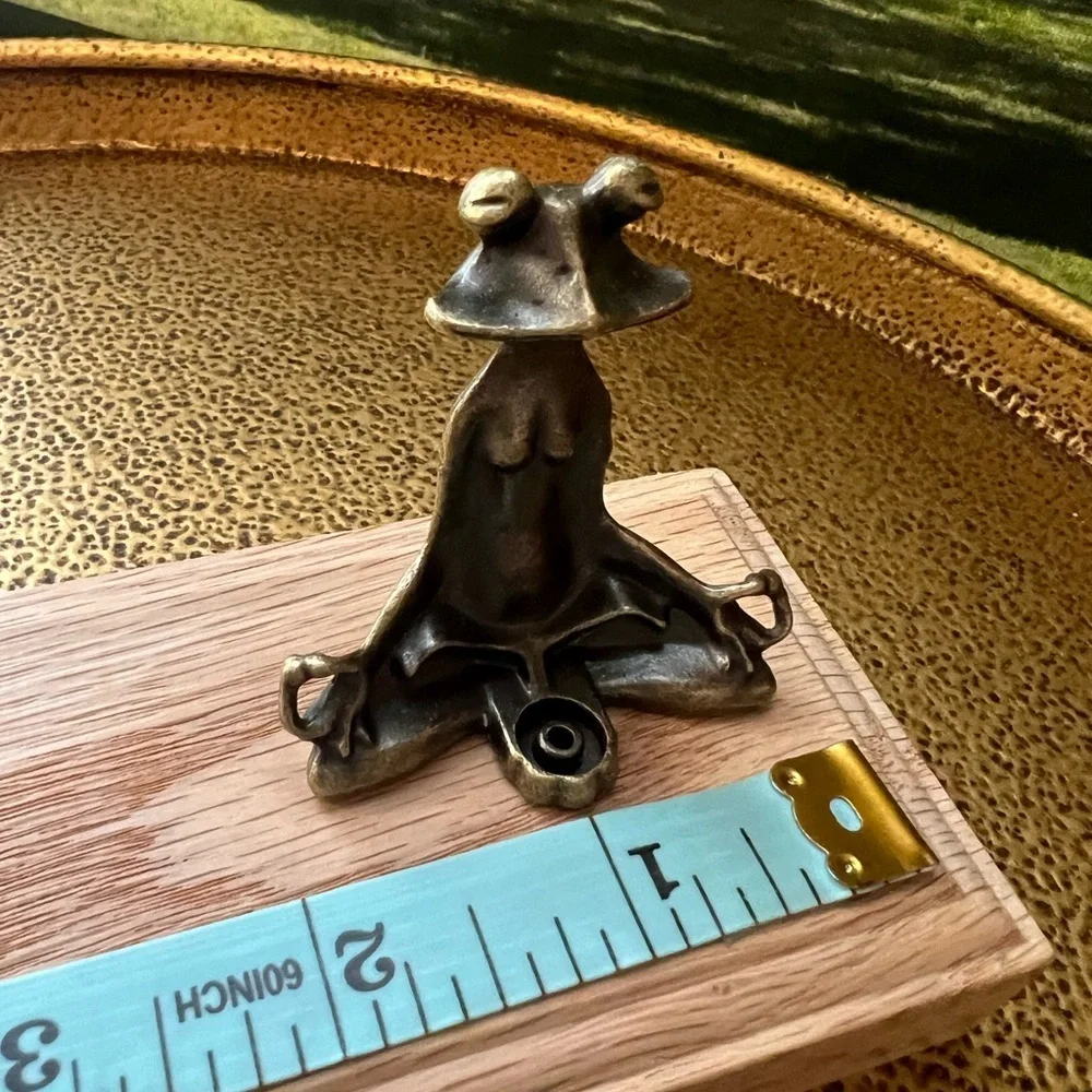 Meditation Frog Incense Holder Gold Tone Yoga Frog Decor